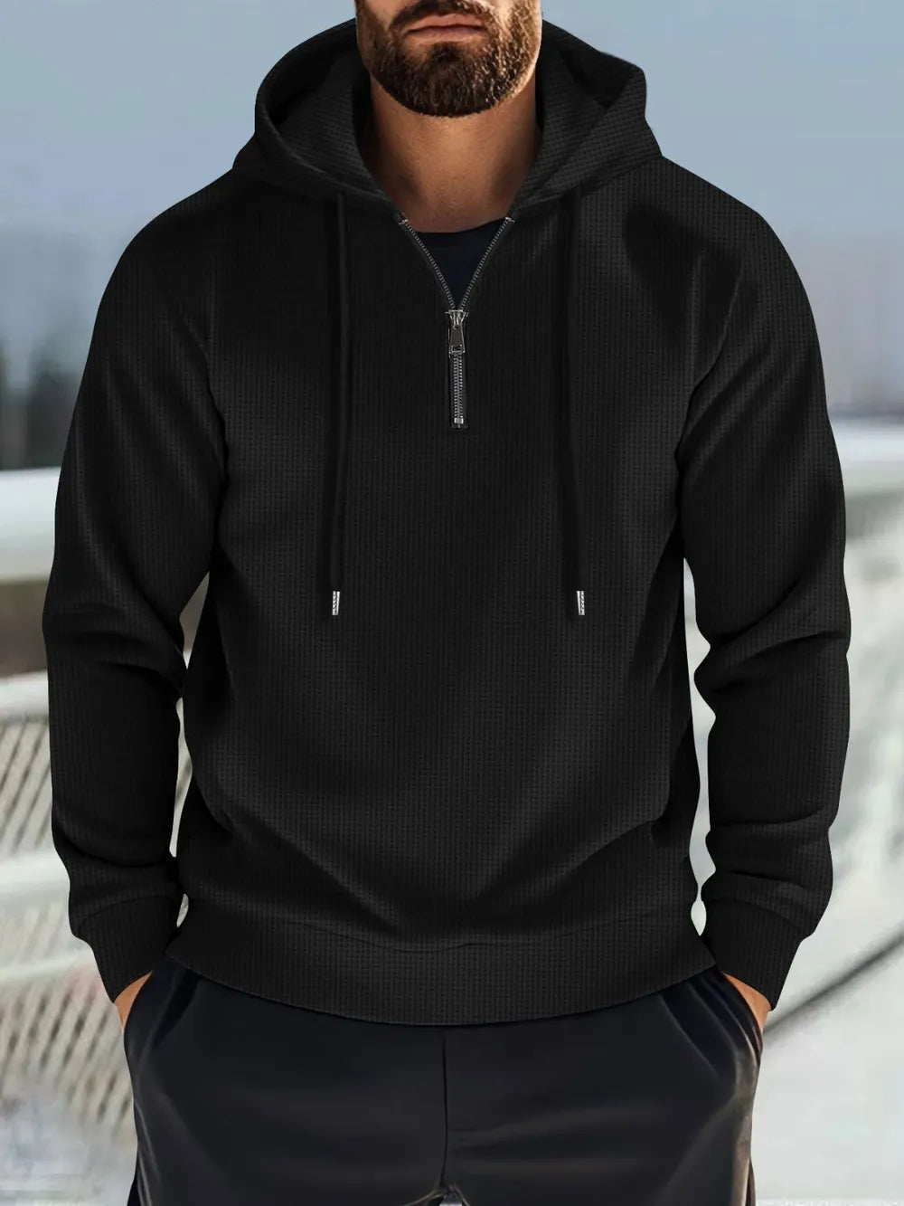 Men's Full Size Quarter Zip Drawstring Hoodie