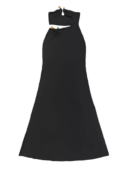 Strapless Cut-out Maxi Dress with Ruched Detail