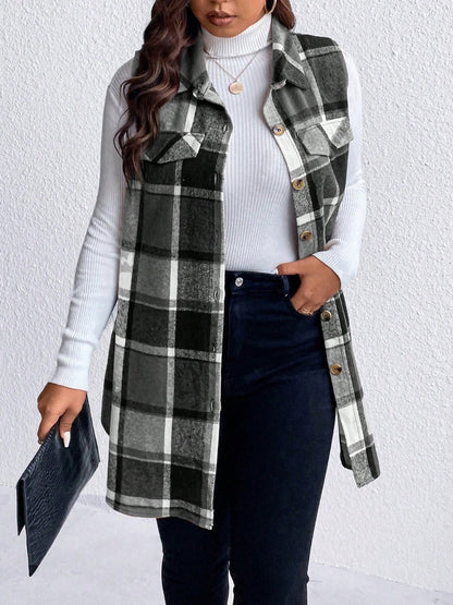 Plus Size Button Up Vest Coat