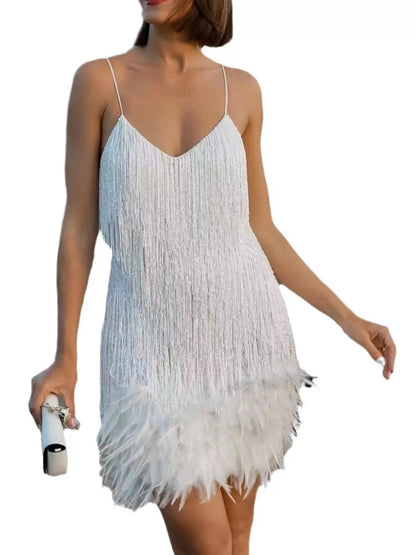 Feather fringe sequin dress, view 4