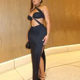 Slim Fit Exposed Back Long Dress