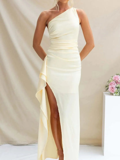 Split One Shoulder Bodycon Maxi Dress
