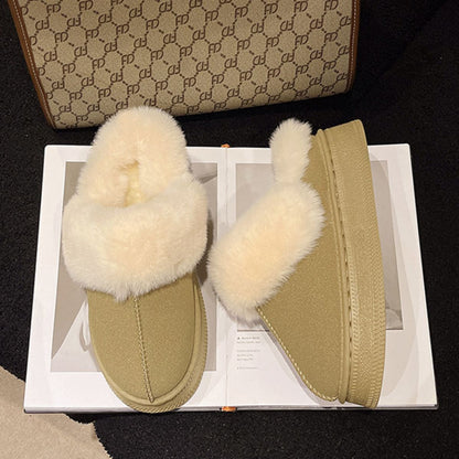 Suede Faux Fur Platform Slippers