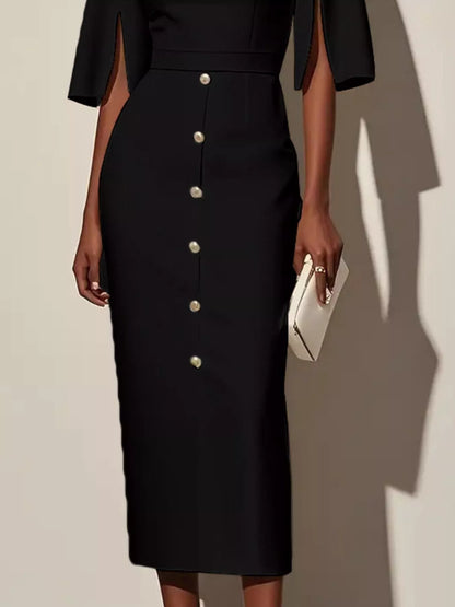 Slit sleeve midi dress, view 5