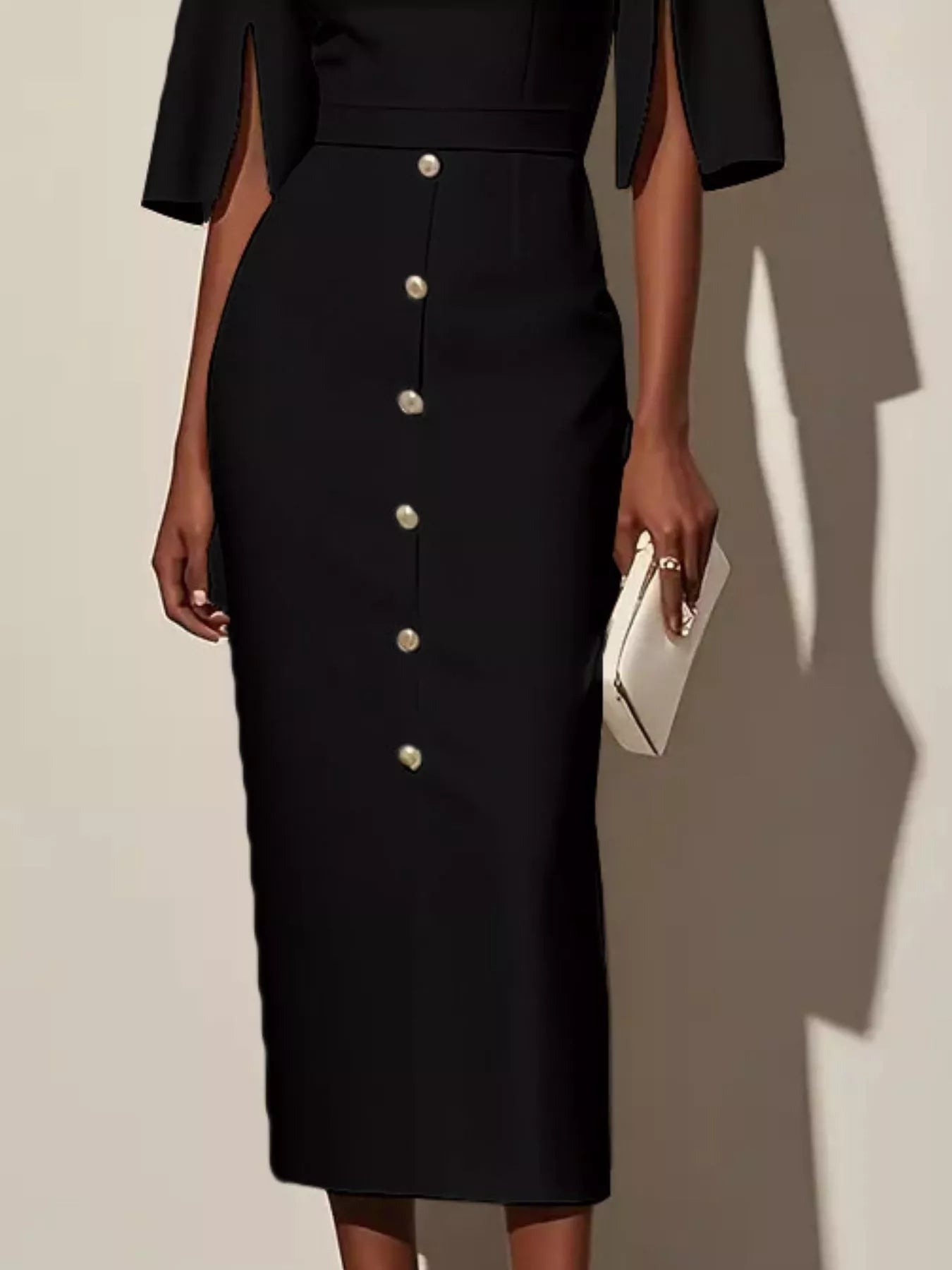 Slit Sleeve Midi Dress