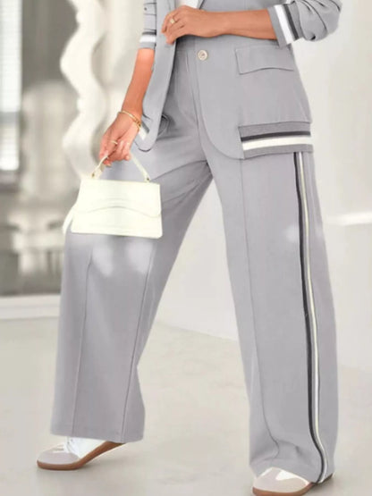 Plus Size Button Down Jacket and Pants Set