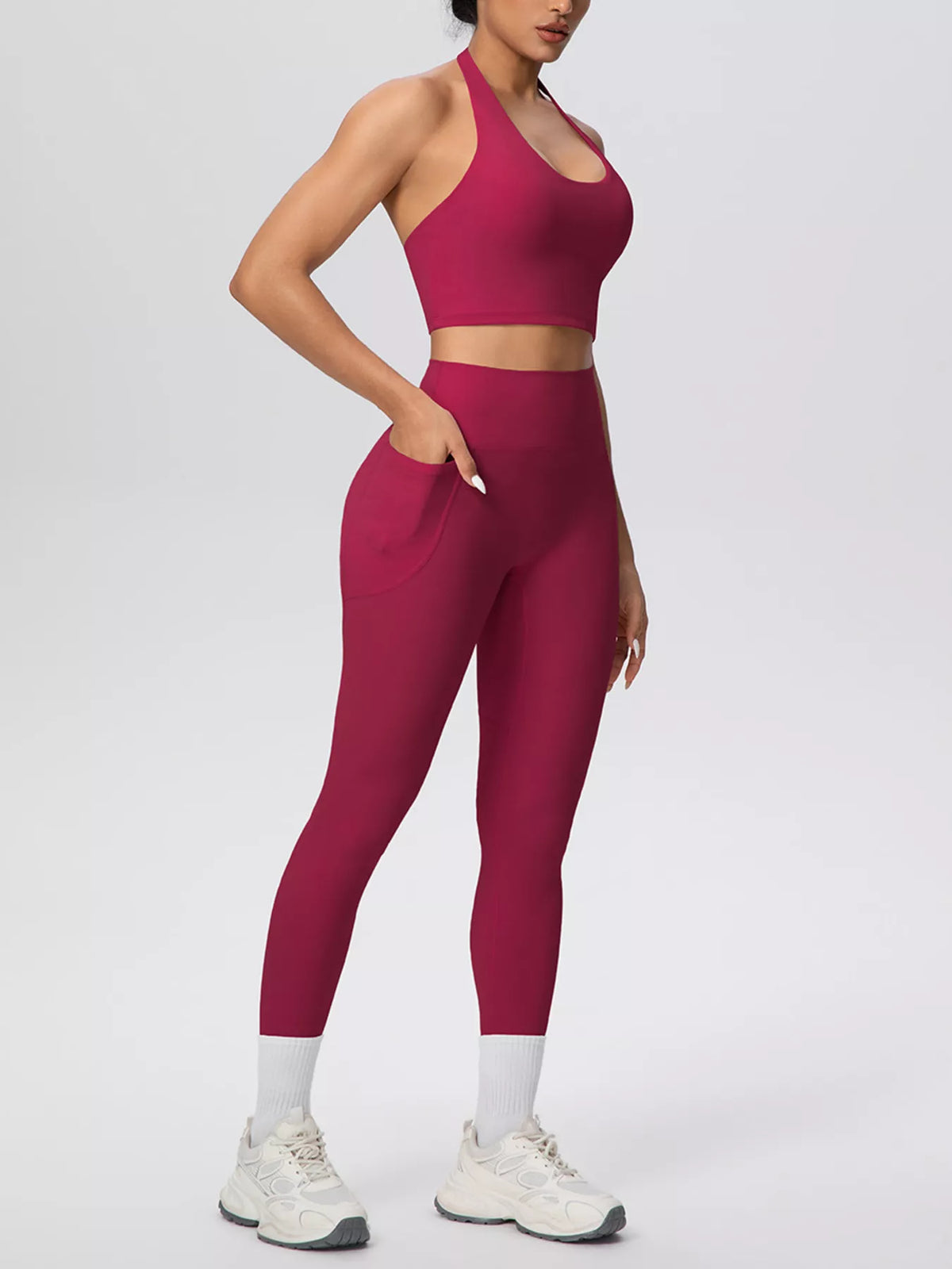 Halter Neck Crop Top & High-Waisted Leggings Set