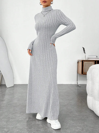 Turtleneck Ribbed Maxi Knit Dress
