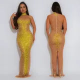Perspective mesh rhinestone dress