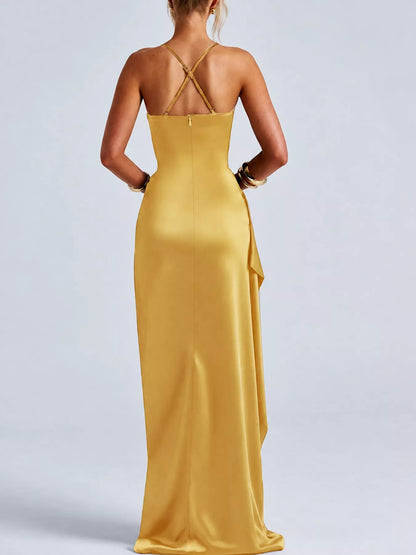 Satin high-slit maxi dress, view 23