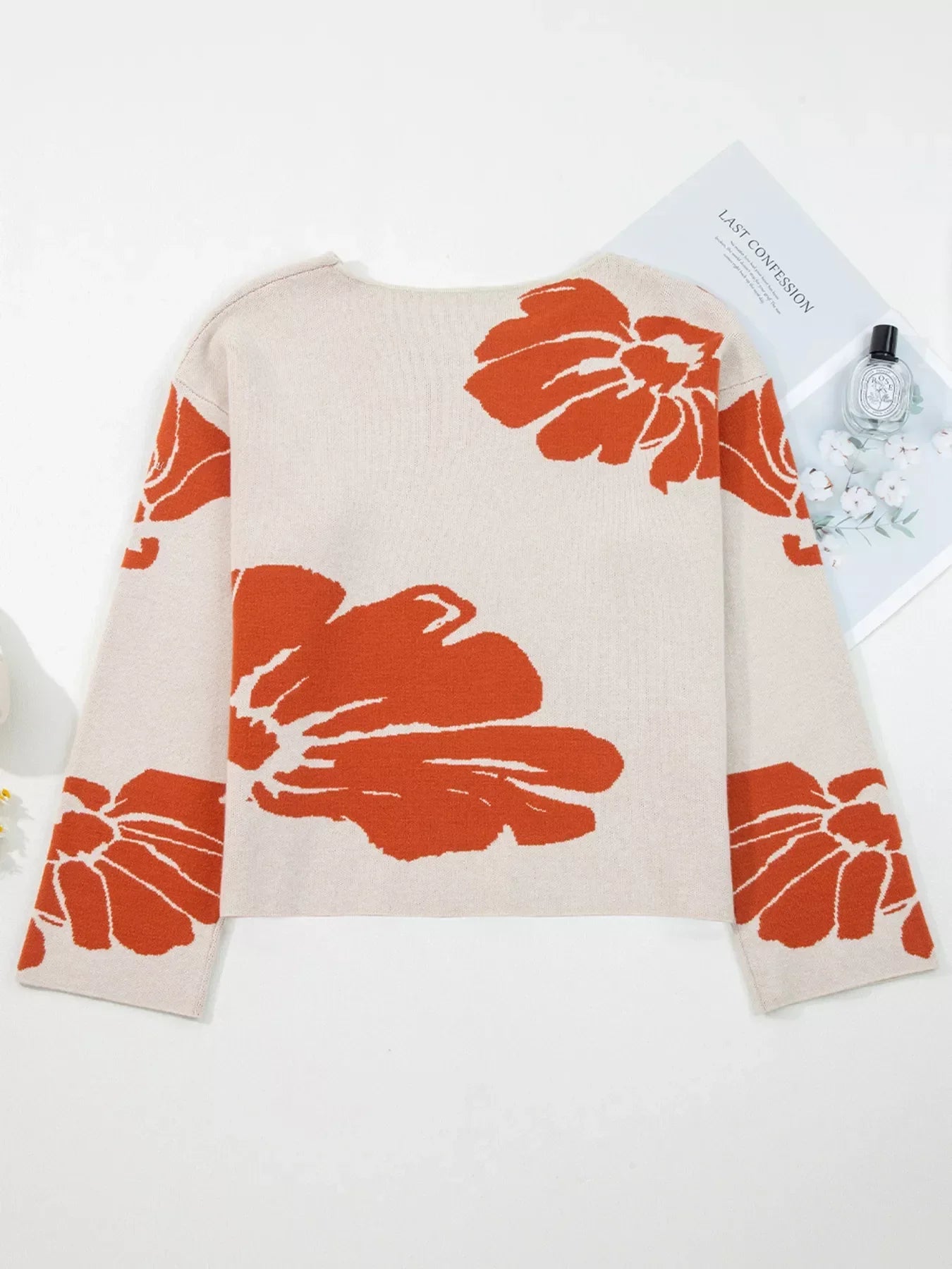 Flower Pattern Wide Sleeve Baggy Sweater