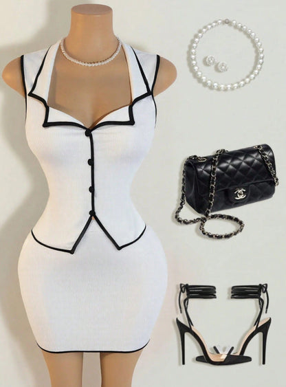 Color Blocking Short Skirt Set