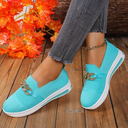 Chain Detail Round Toe Slip-Ons