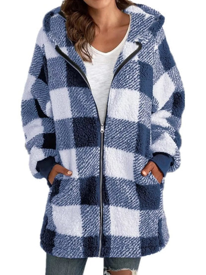 Plaid sherpa hooded zip-up jacket, view 14