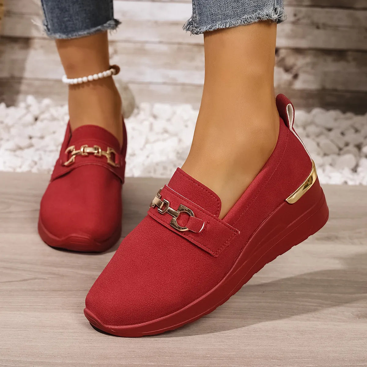 Round Toe Wedge Slip-Ons