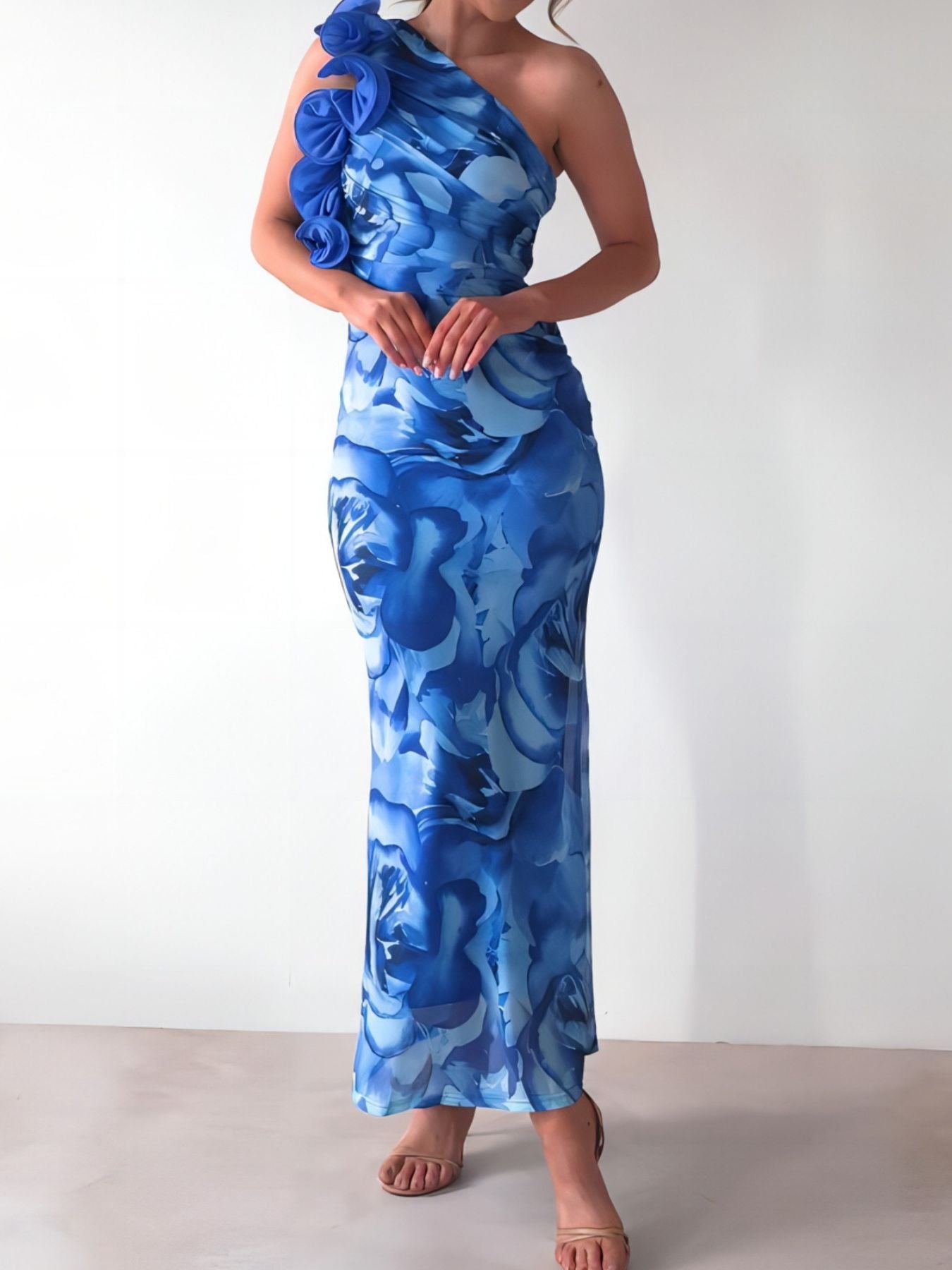 Floral Print One-Shoulder Dress