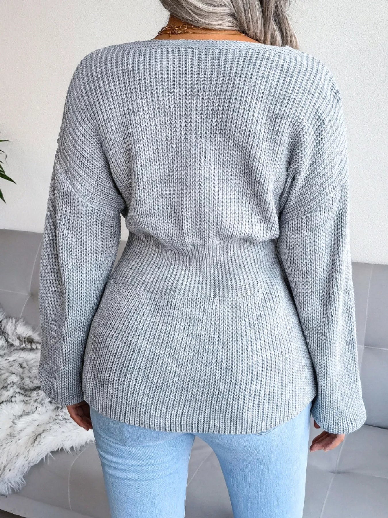 V-Neck Dropped Shoulder Sweater