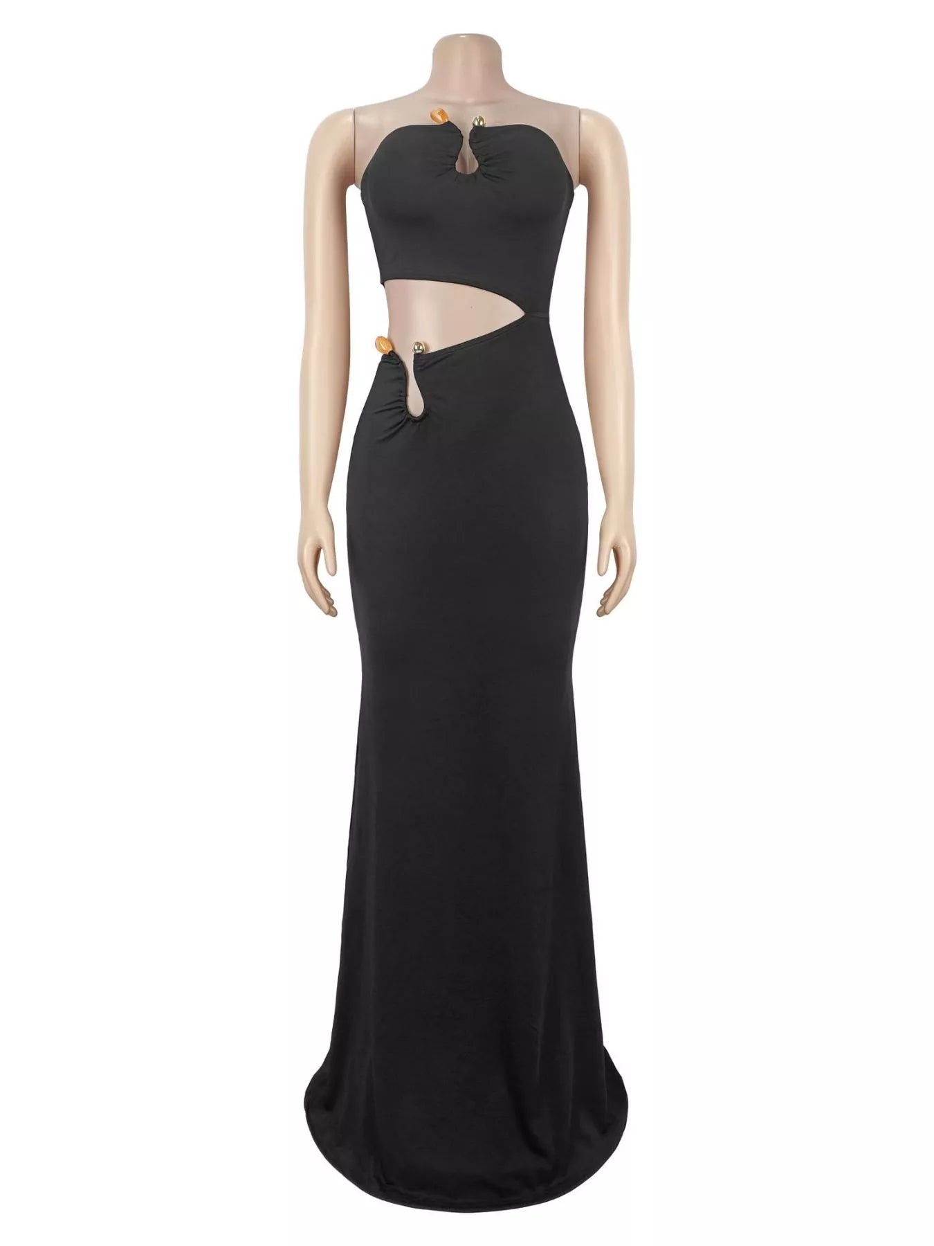 Strapless Cut-out Maxi Dress with Ruched Detail