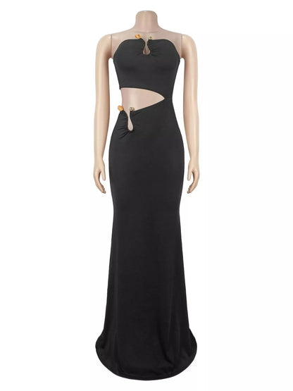 Strapless Cut-out Maxi Dress with Ruched Detail