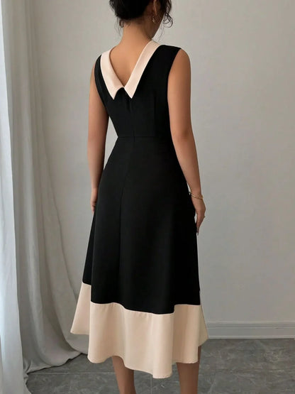 Contrast Trim Sleeveless Midi Dress
