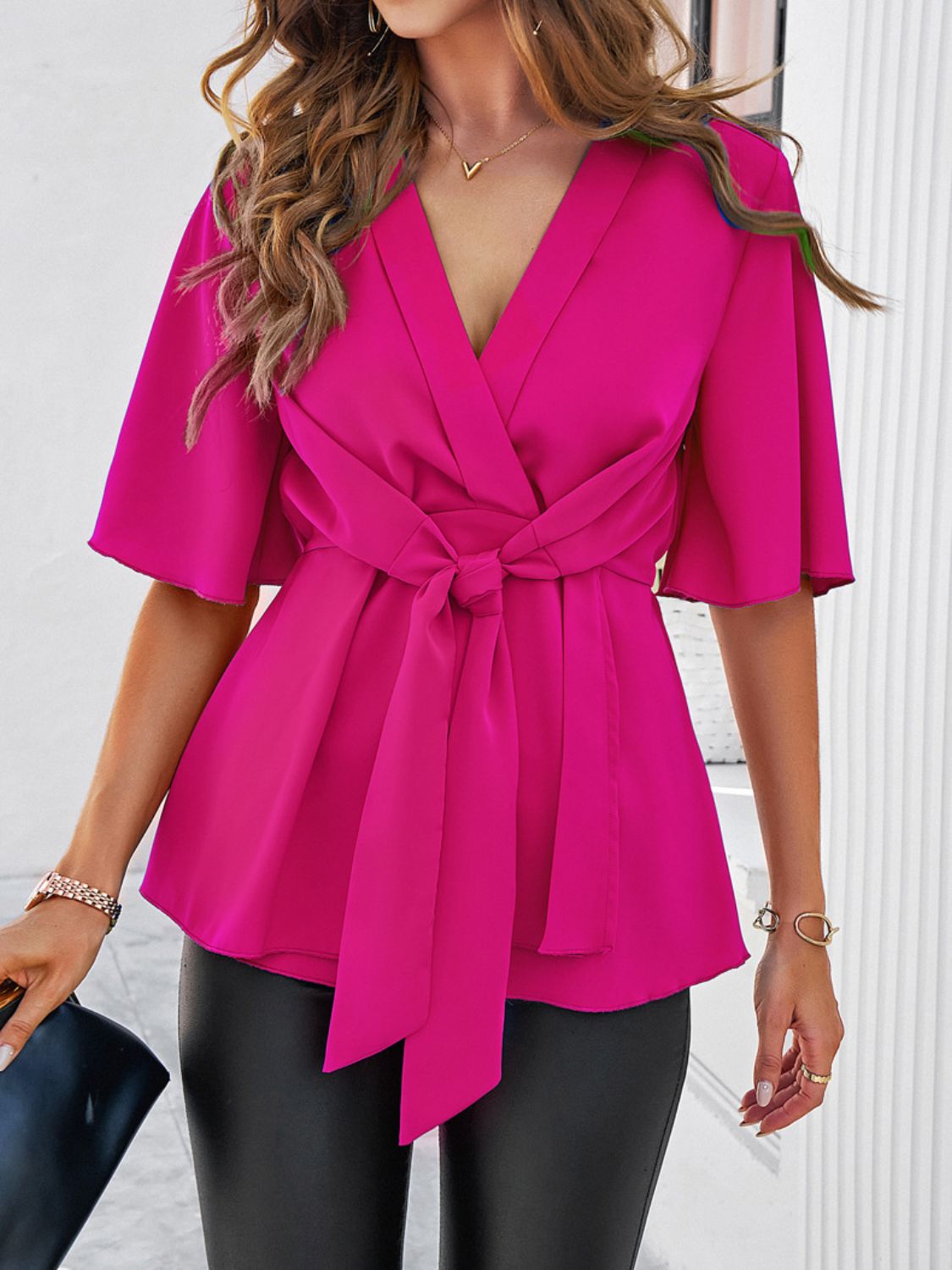 Tied Front Peplum Blouse