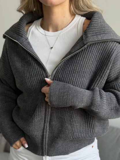 Zip Up Dropped Shoulder Cardigan