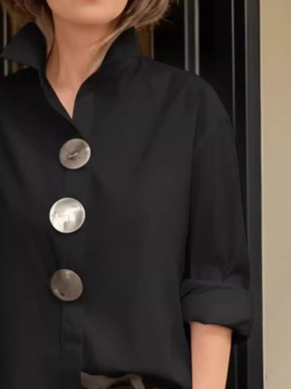 Full Size Oversized Metal Button Long Sleeve Shirt Plus Size