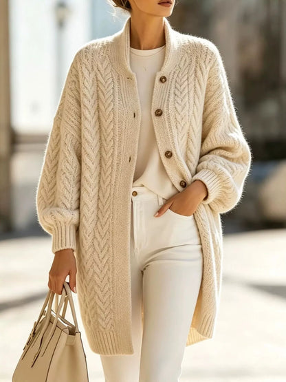 Stretchy cable knit button cardigan in 6 colors, S to 3XL