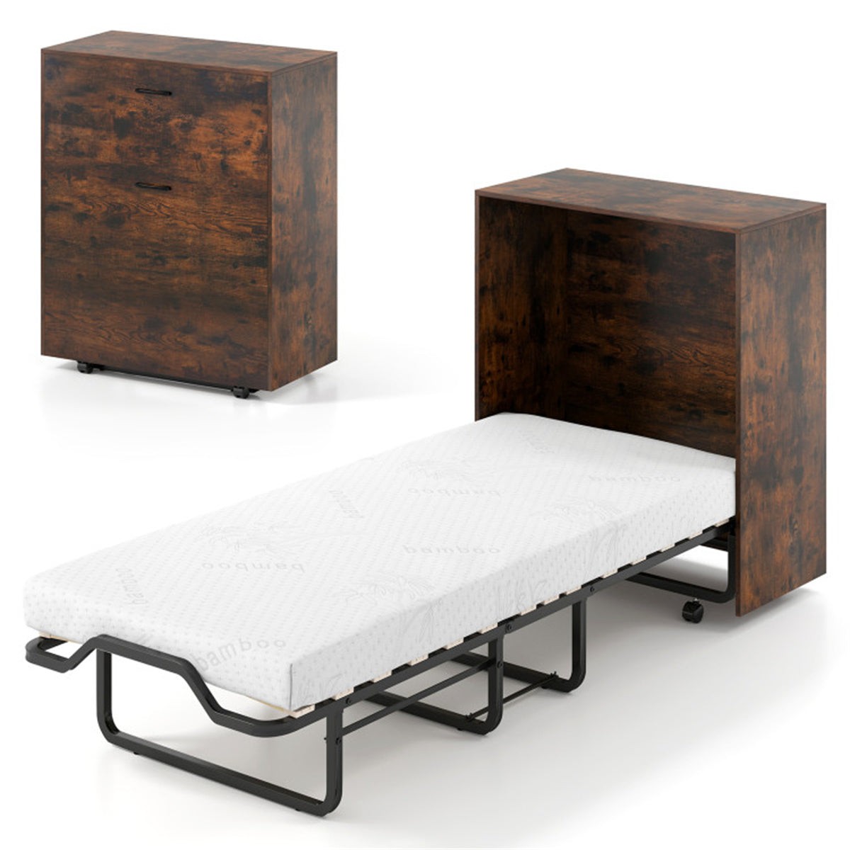 Rustic Brown Mobile Murphy Bed Cabinet