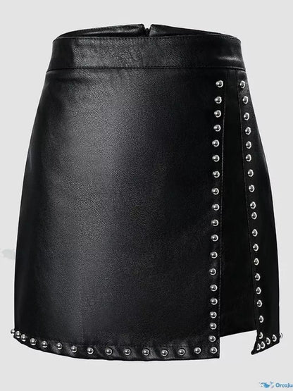 High-Waisted Studded Mini Skirt