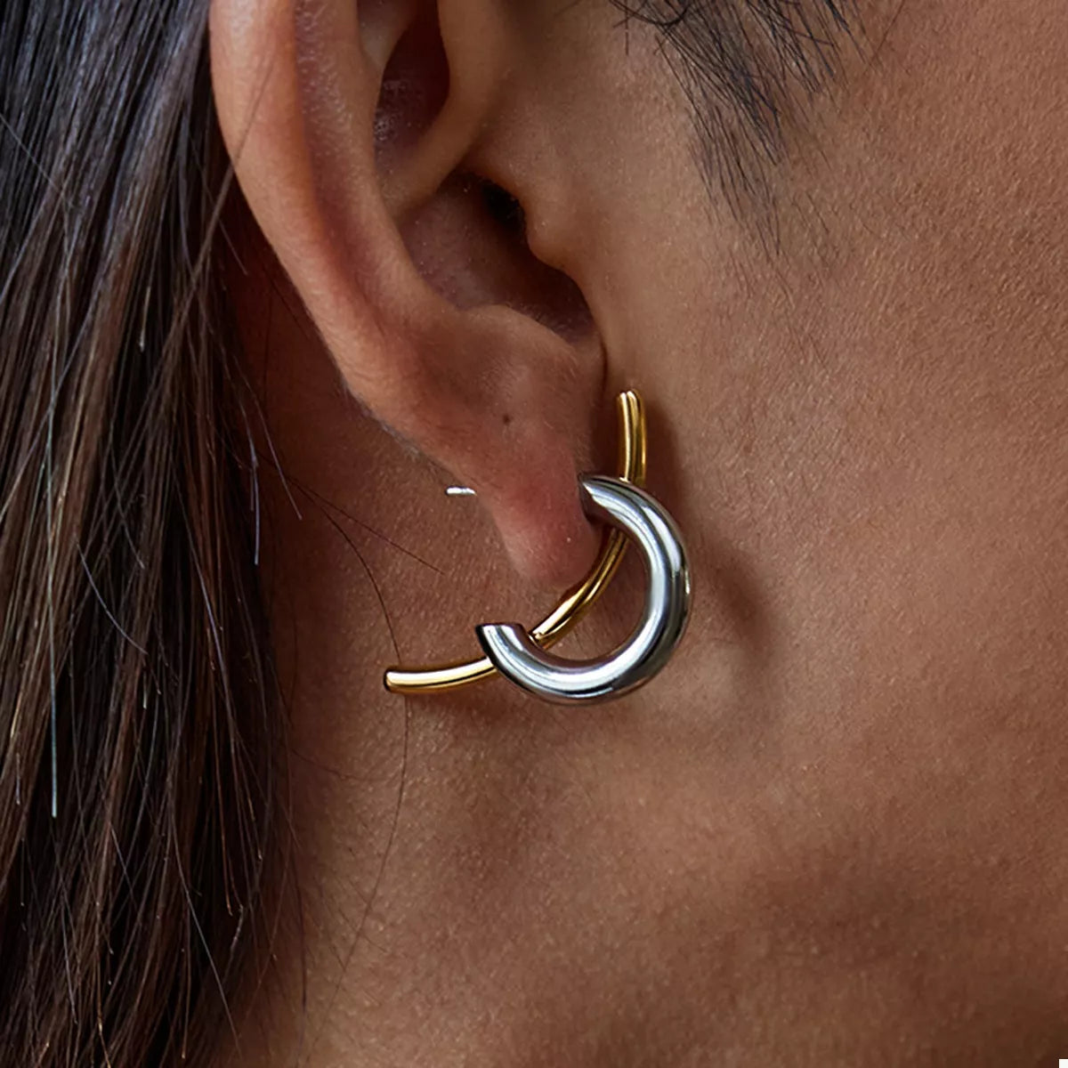 Two-Tone Modern C-Hoop Earrings