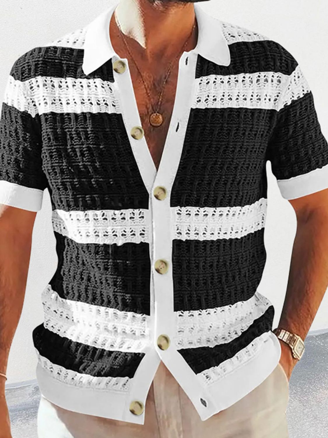 Men's Button Down Openwork Shirt