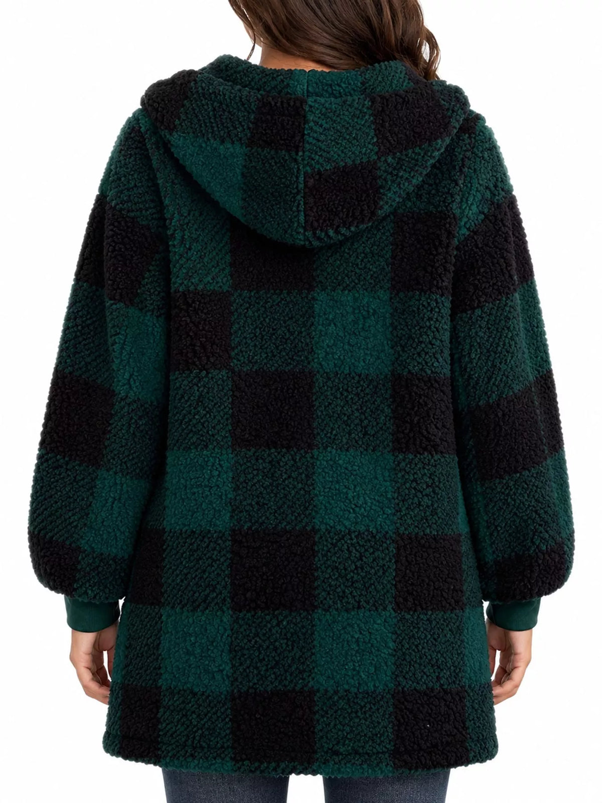 Plaid sherpa hooded zip-up jacket, view 11