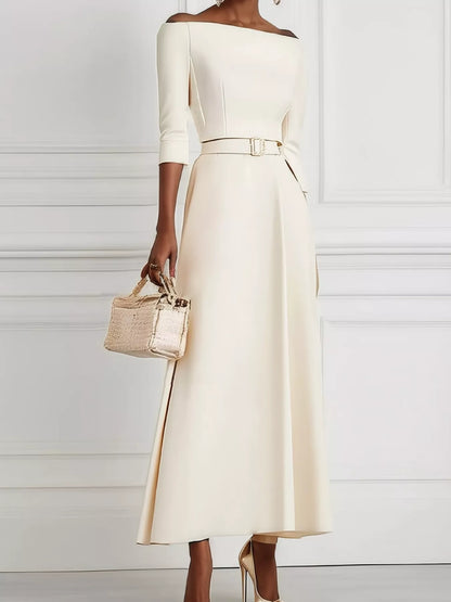 Elegant Off-Shoulder Belted Maxi Dress
