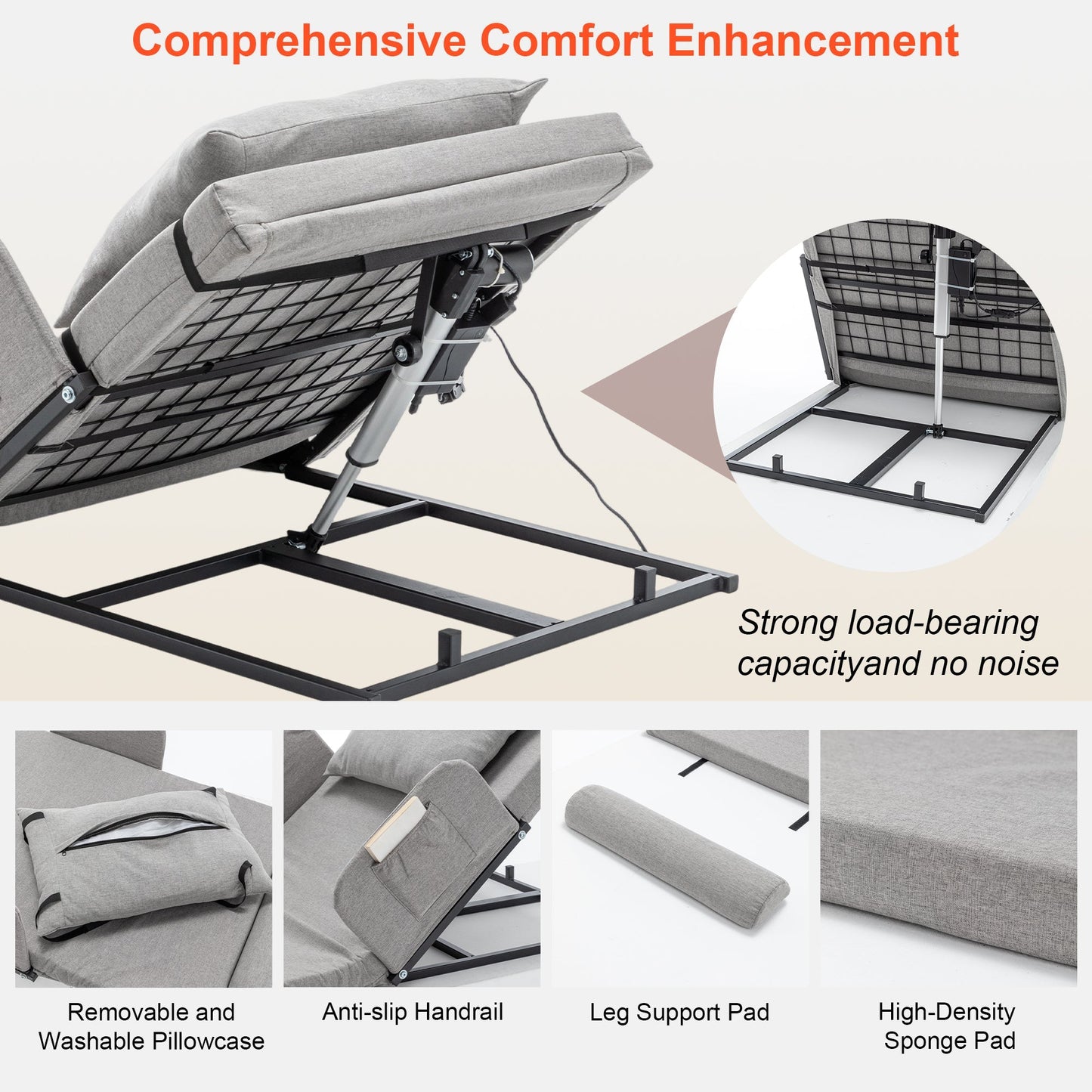 4-68° Lift Range Electric Adjustable Bed Backrest