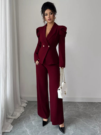 Double-Breasted Blazer and Pants Suit Set
