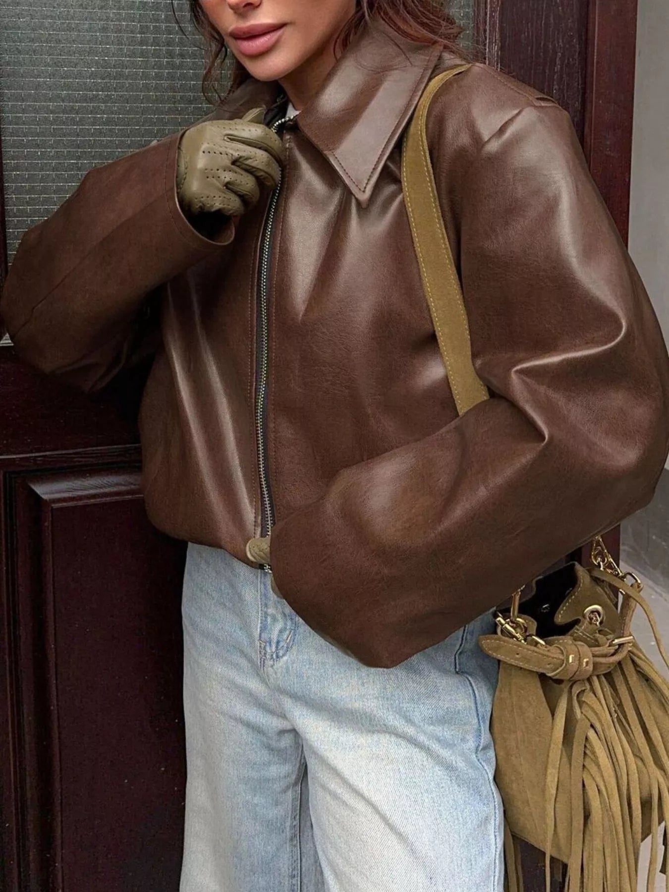 Faux Leather Zip Up Jacket