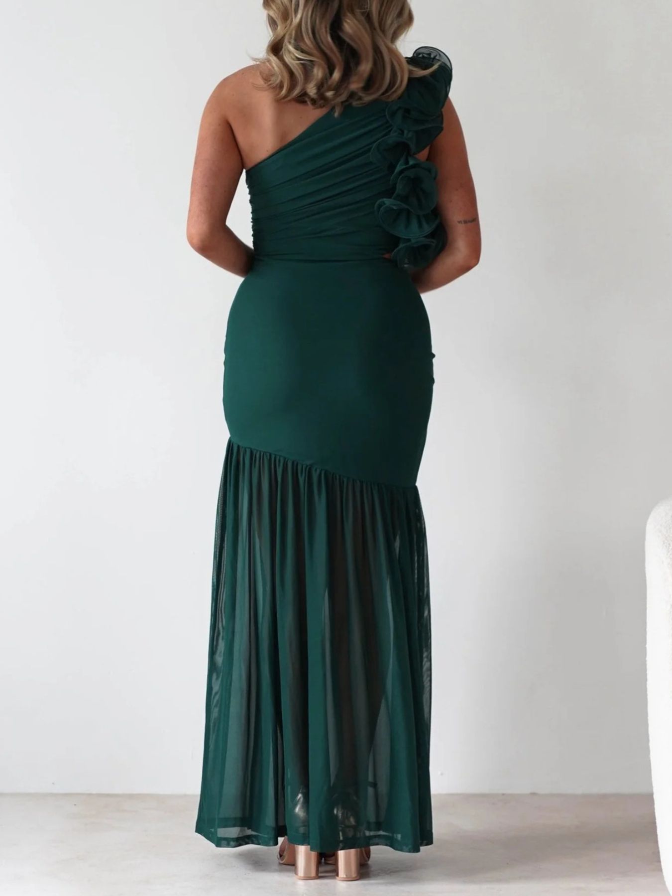 One-Shoulder Ruffle Trim Dress