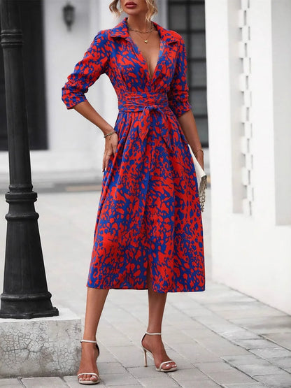 Printed Long Sleeve Shirt Dress