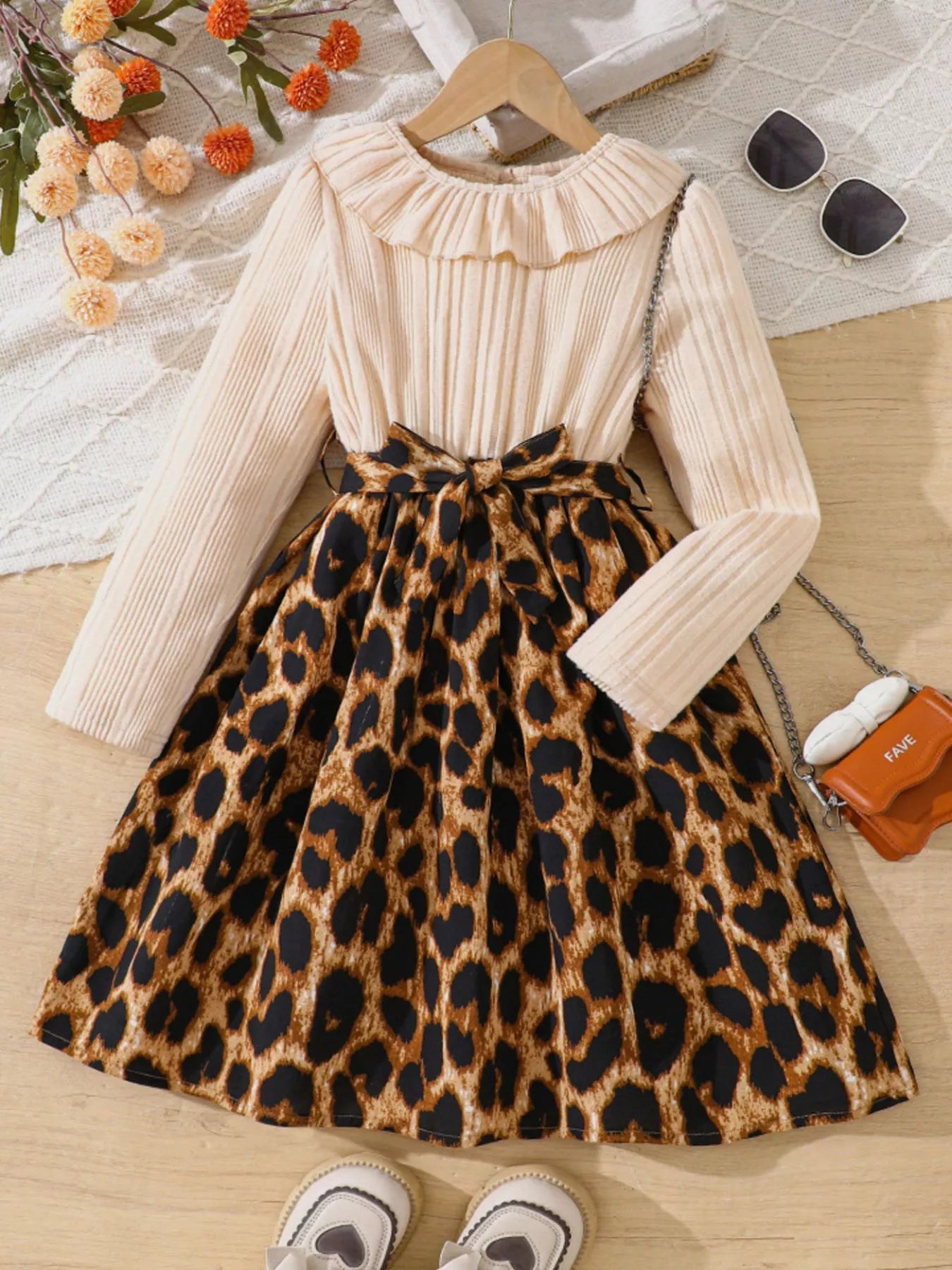Children's Leopard Print Long Sleeve Dress