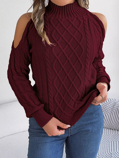 Cold-shoulder cable sweater, view 27