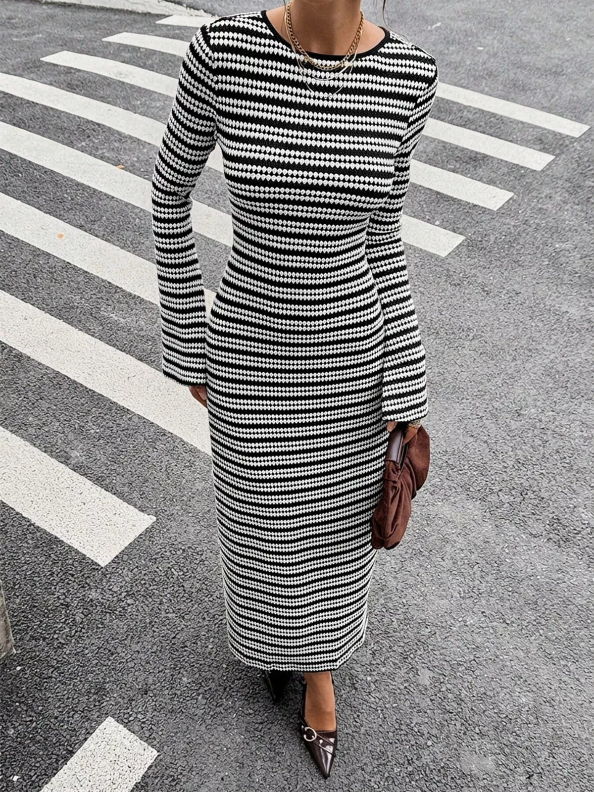 Striped Flared Sleeves Sweater Dress