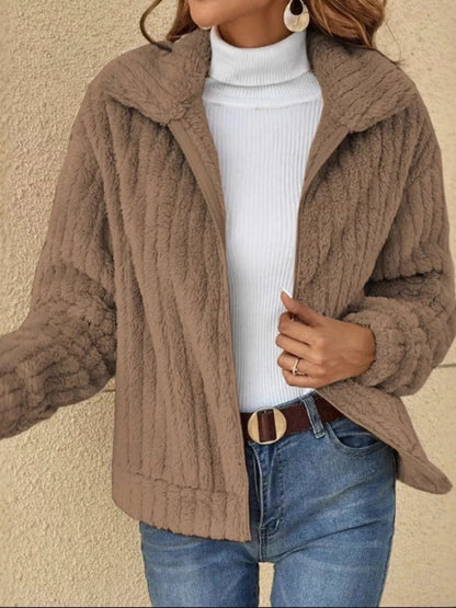 Full Size Faux Fur Zip-Up Outerwear Plus Size