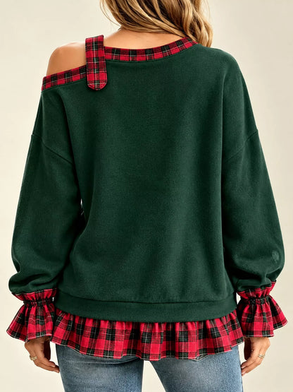 Plaid ruffled hem sweatshirt, view 18