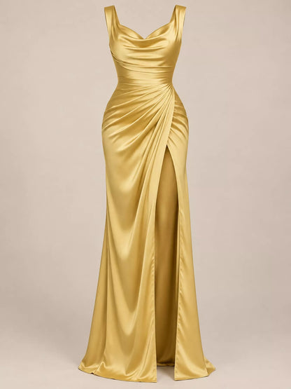 Plus size satin cowl neck dress, view 37