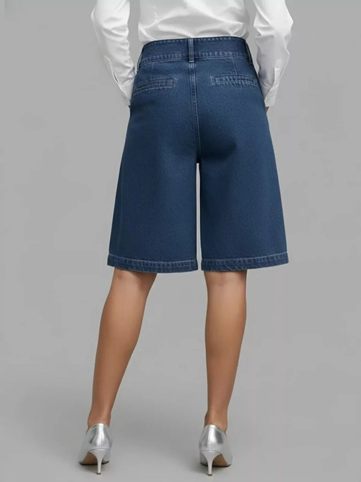Plus Size High-Waisted Wrap-Front Denim Look Shorts