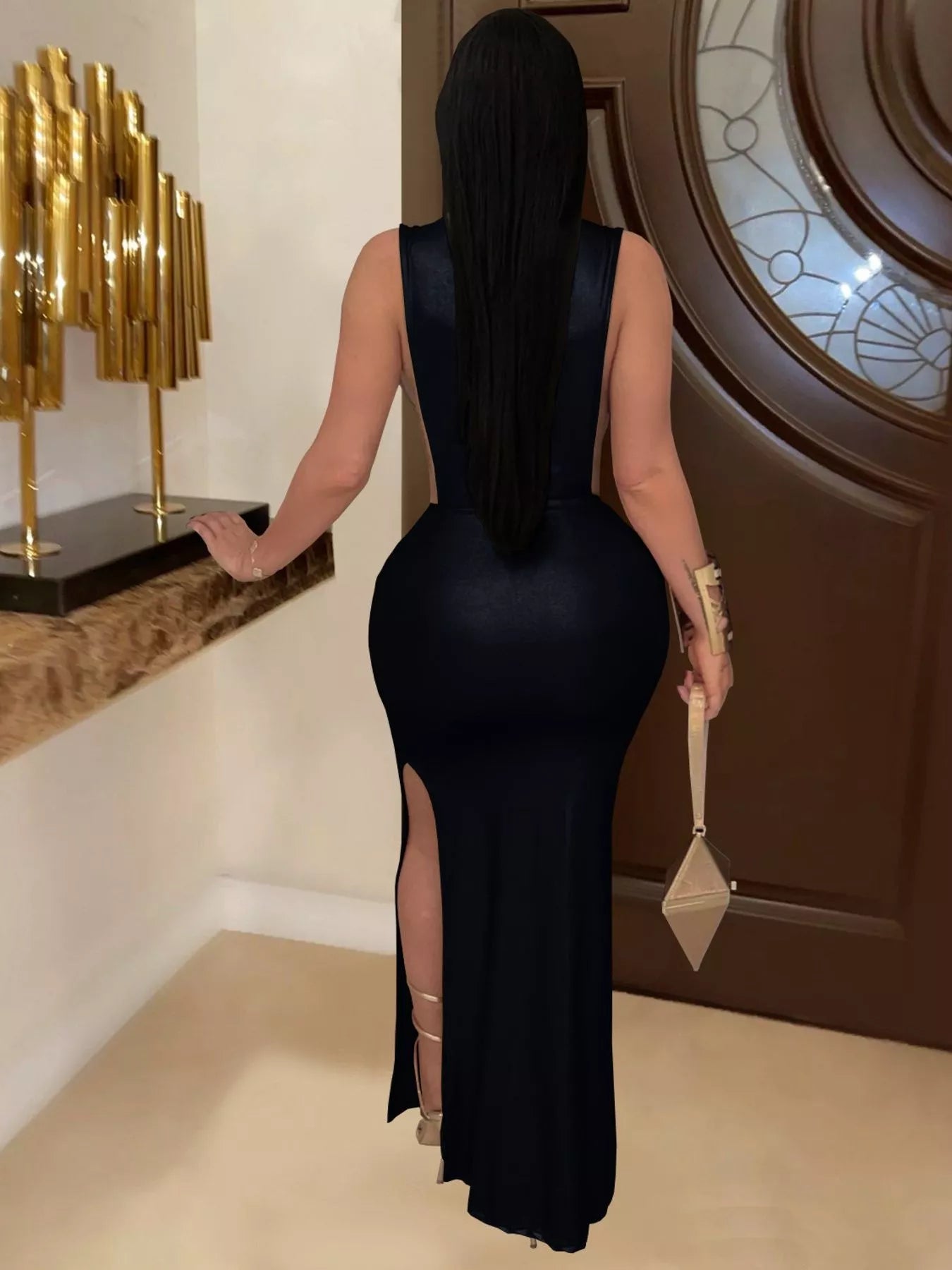 Mock Neck Cut-Out Ruched Maxi Dress