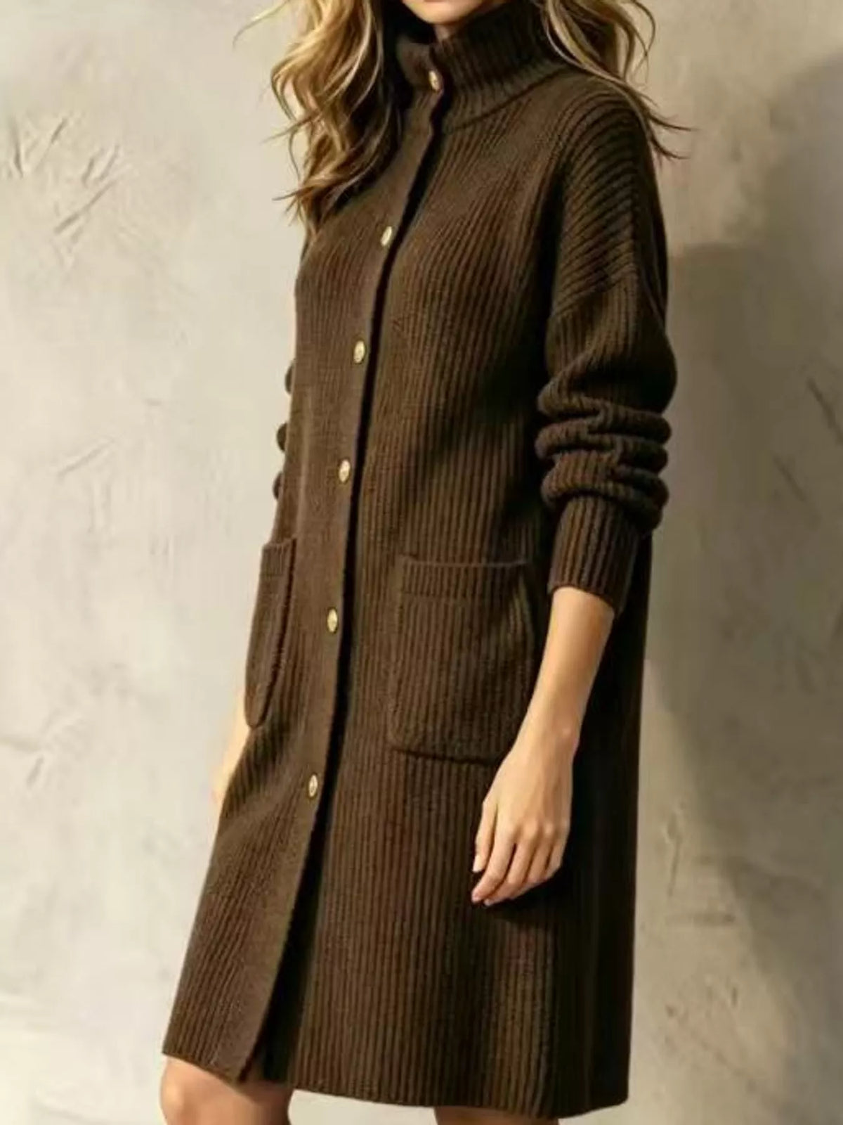 Ribbed turtleneck cardigan, view 3
