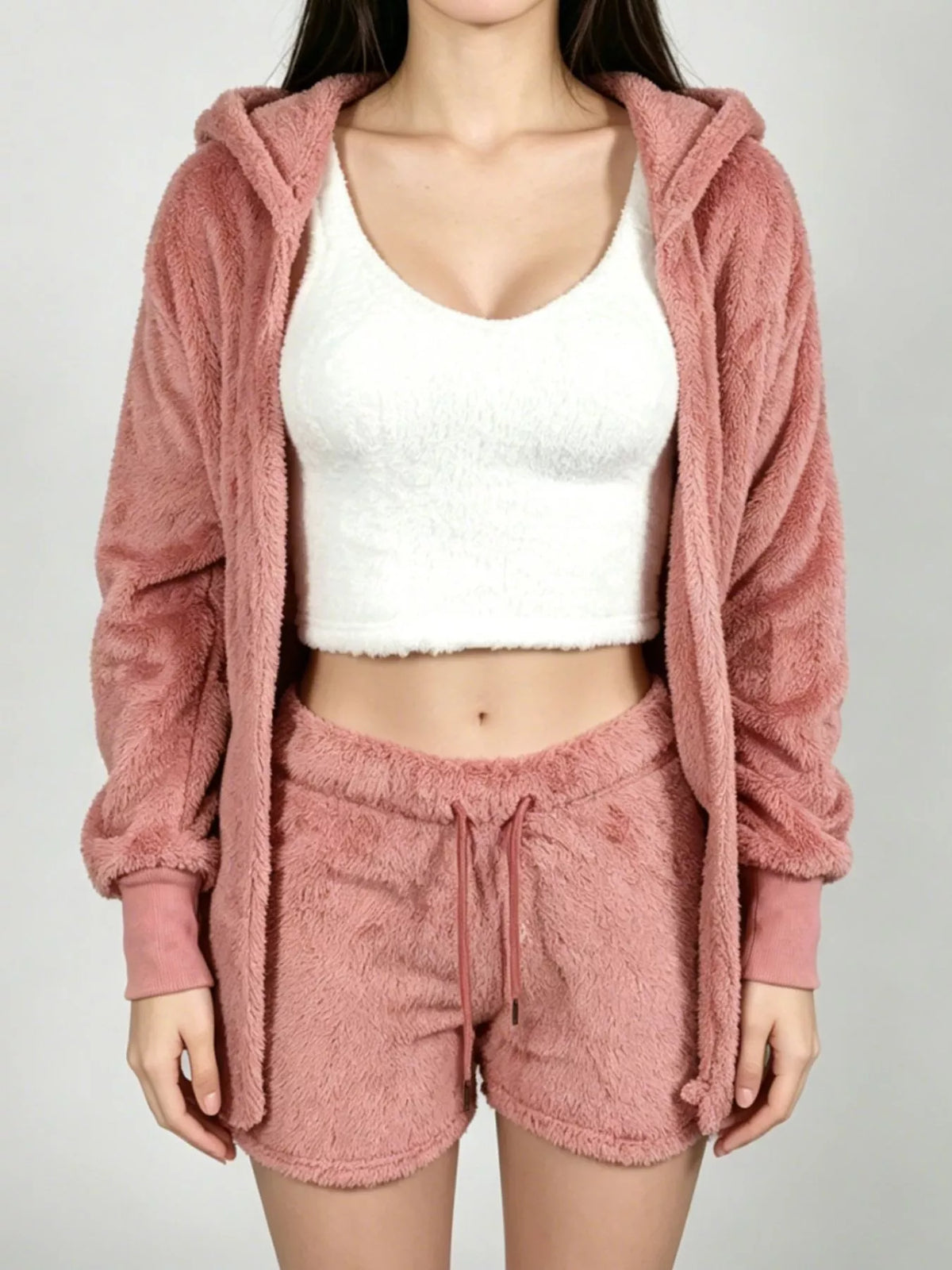 Fuzzy cardigan and shorts set, view 15