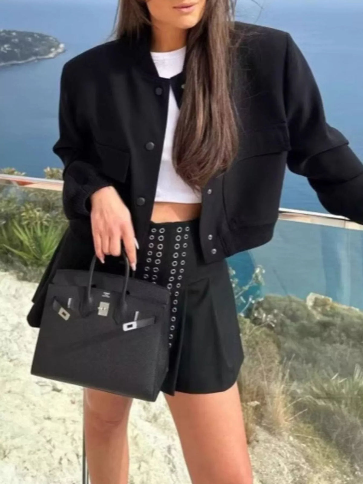 Plus size cropped bomber jacket, view 8